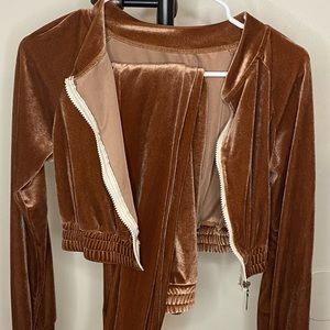 Brown Velvet Zip Up Jacket & Sweatpants